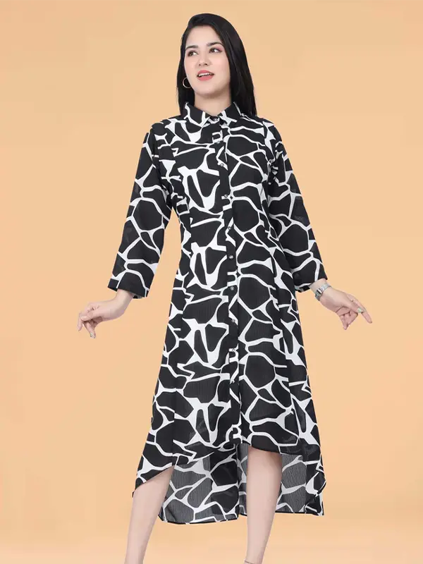 Abstract Printed Black & White One Piece Dress For Women