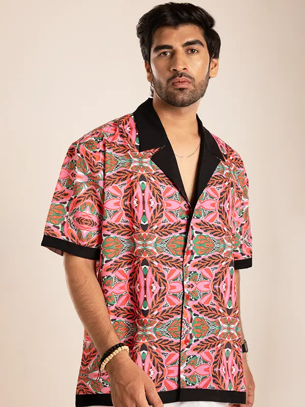 Pink Printed Men's Shirt: Vibrant and stylish addition to your wardrobe.