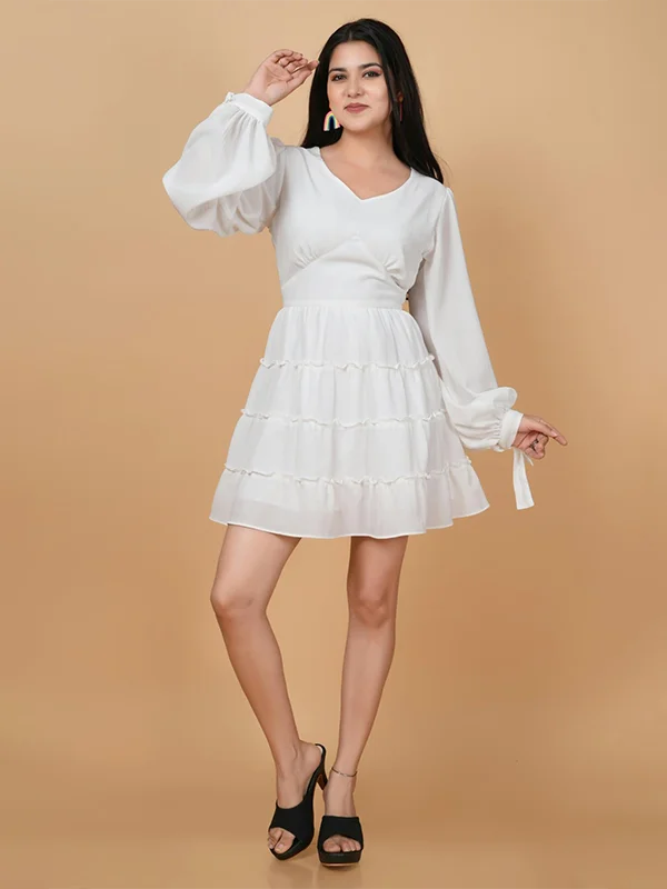 White Cotton One-Piece Midi Dress.