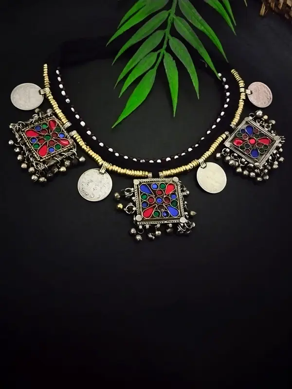 Ethnic Vintage Afghani Square Necklace For Women