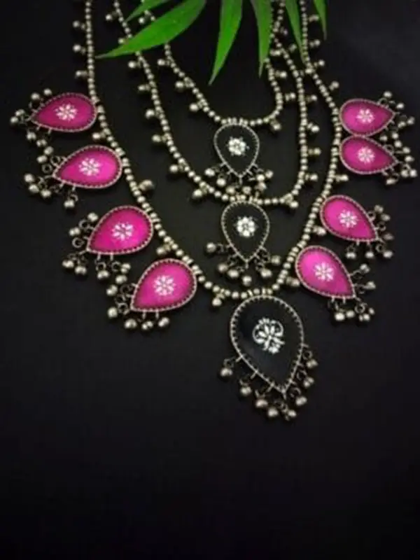 Three layered Ethnic Drop Necklace