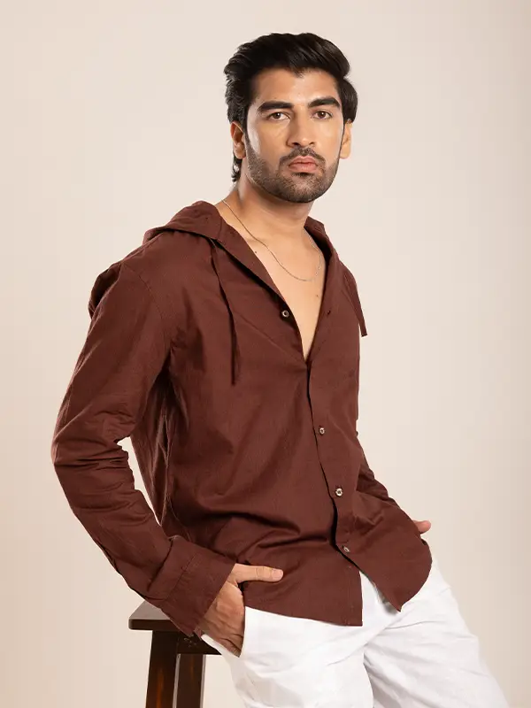 Cotton Linen Regular Fit Hooded Shirt: Casual comfort with a stylish twist.