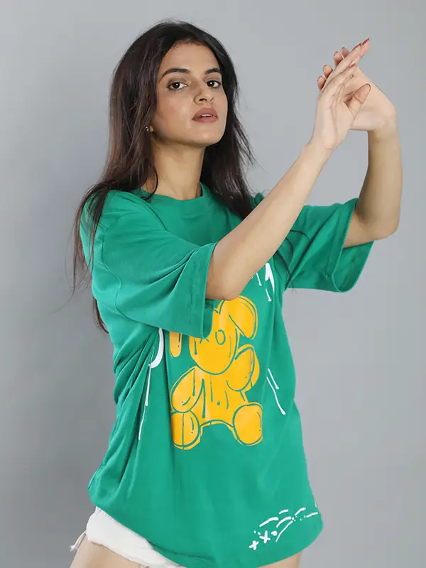 Oversized Green Printed T-shirt for Women