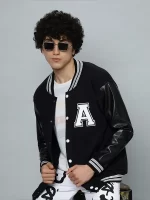 Printed black varsity jacket