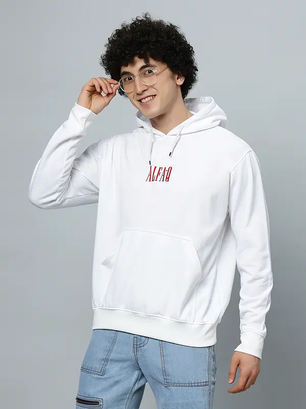 Men's white hoodie with printed design