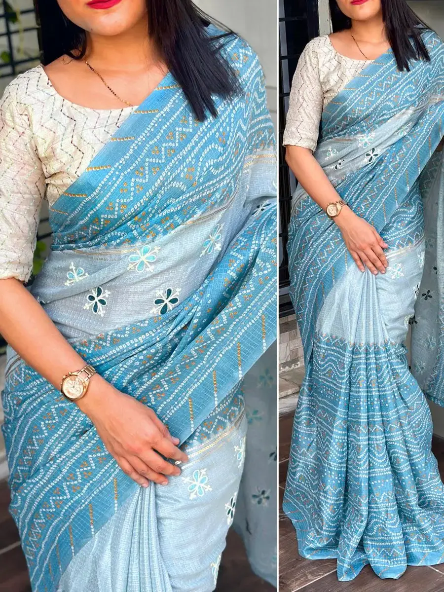 Kota Linen Bandhani Print Saree