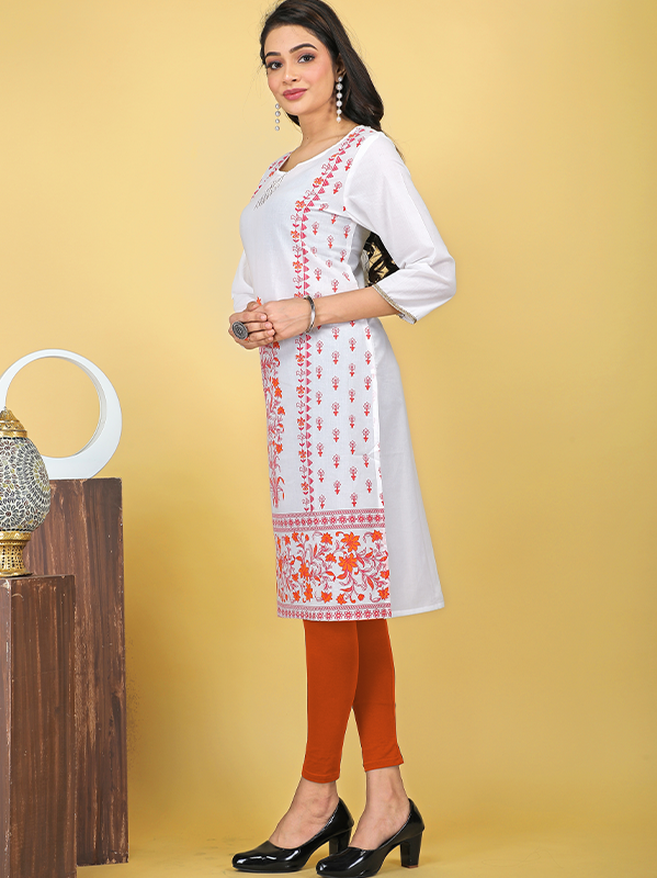 Chitra Regular Fit Trendy Cotton White Kurtis for Women