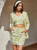 Songerie Lush Skirt Set with Bralette & Shrug - Tropical Avian Oasis