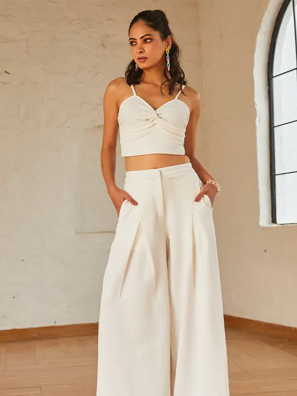 Elysian Co-ord Set with Cam Bobbin Back Top & High Waist Wide Leg Pants