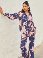 Mala Breezy Co-ord Set with oversized Shirt & Flared Pants - Noble Bloom Affair