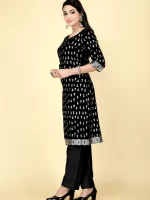 Devi Foil Printed Stylish Black Kurtis For Women