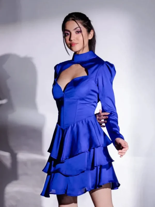 Blue satin dress for women