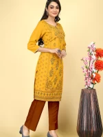 Indu Regular Fit Ethnic Mustard Kurtis For Women