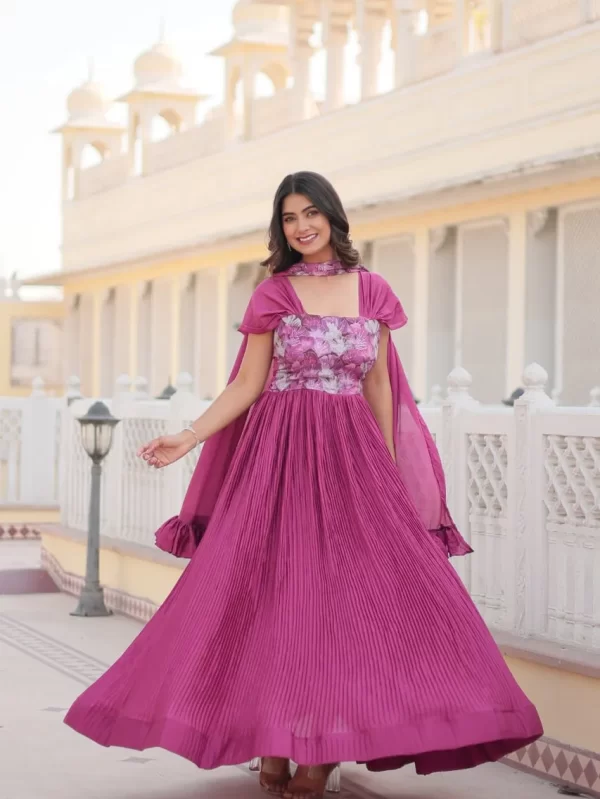 Pink Chinnon Gown & Dupatta