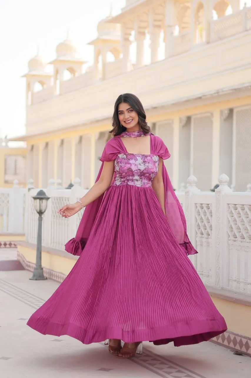 Pink Chinnon Gown & Dupatta