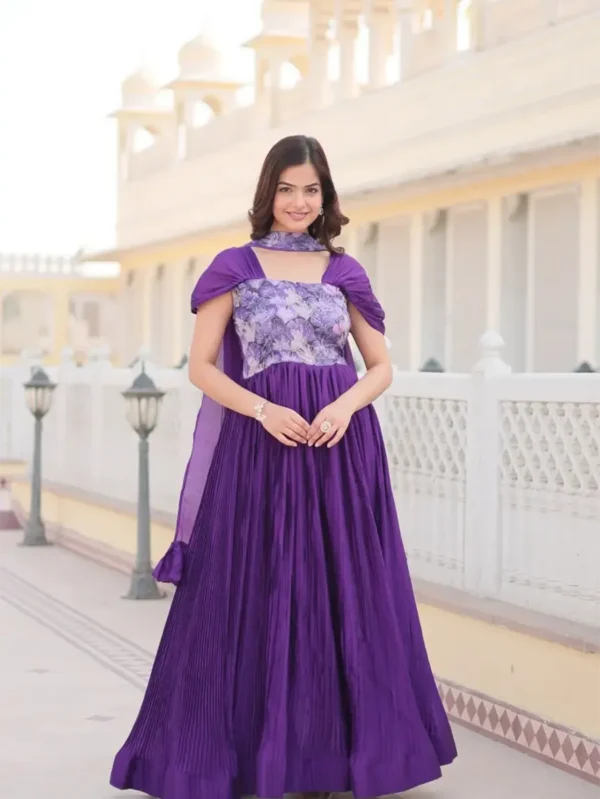 Purple Chinnon Gown & Dupatta