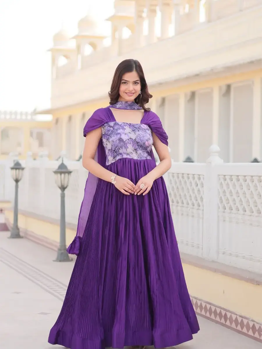 Purple Chinnon Gown & Dupatta