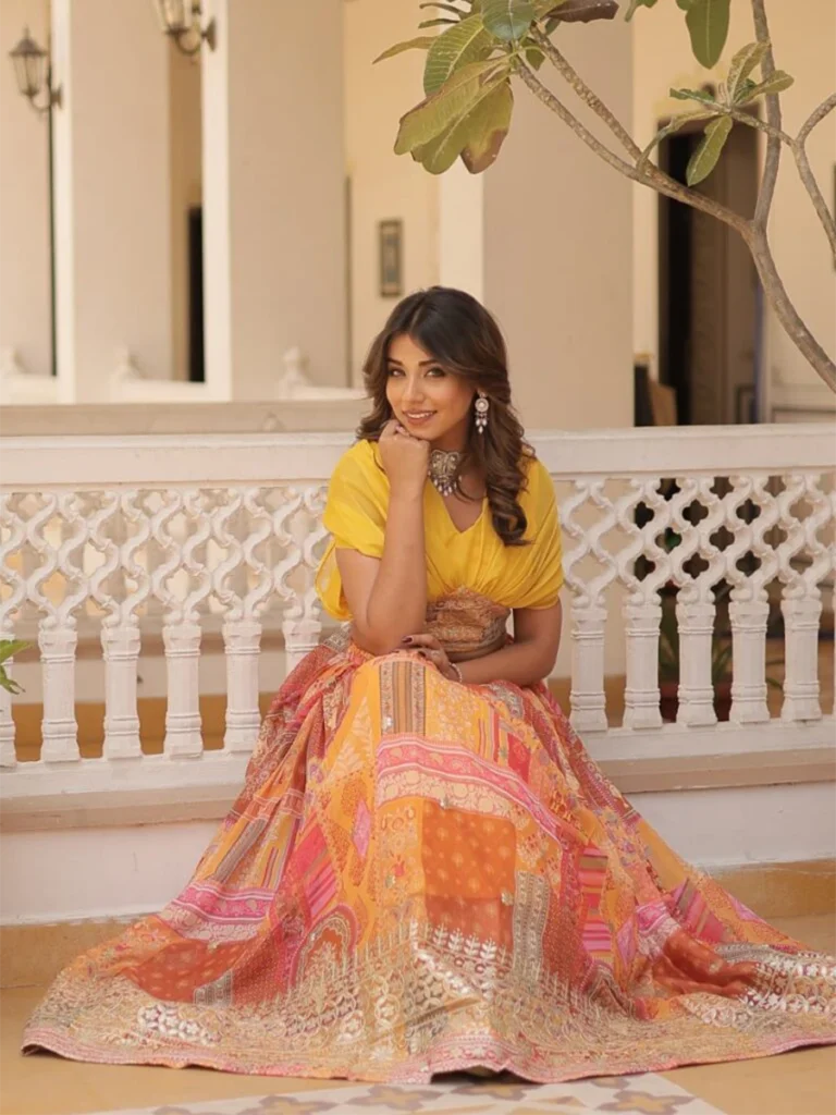 Yellow Russian Silk Lehenga Choli