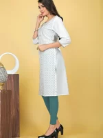 Radha Regular Fit Ethnic Cotton White Kurtis For Women