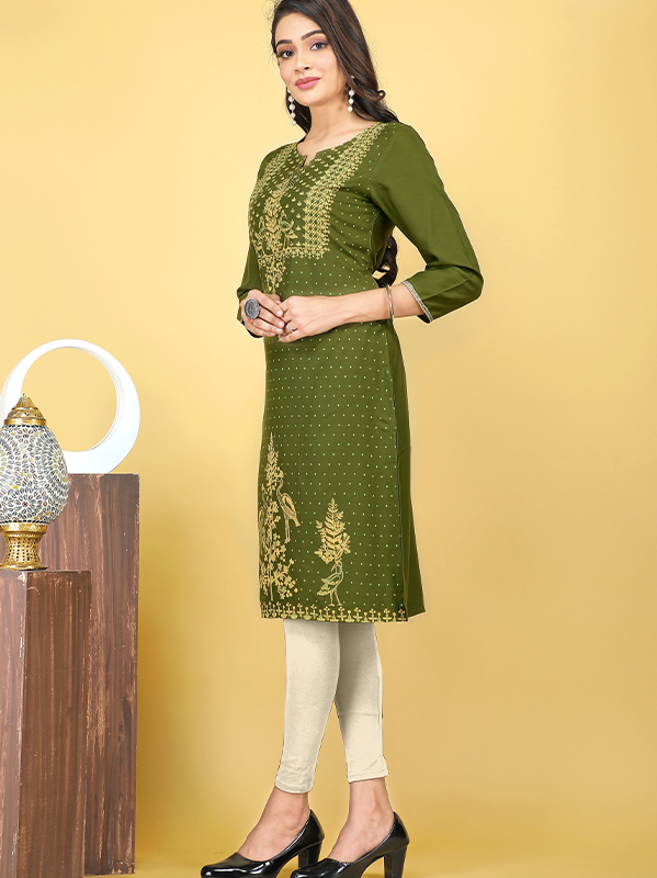 Vidya Regular Fit Ethnic Olive Green Kurtis For Women