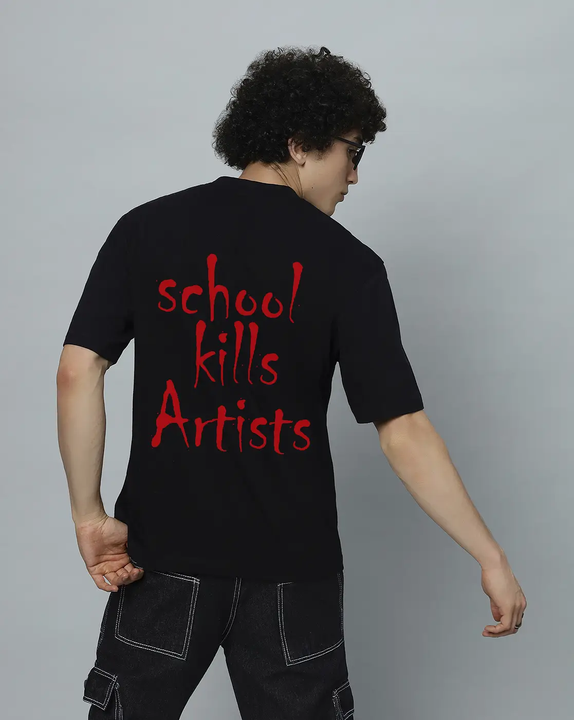 Artist Mens Black T-shirt with print on back and front.