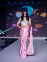 Pink Satin Saree with Hand-Embroidered Blouse