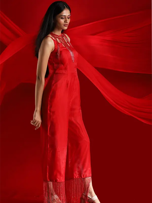 Red Organza Jumpsuit for women