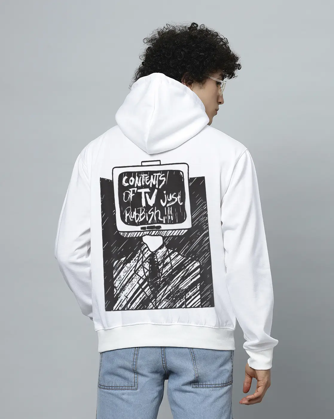 Content Is Rubbish Cotton Blend White Hoodie