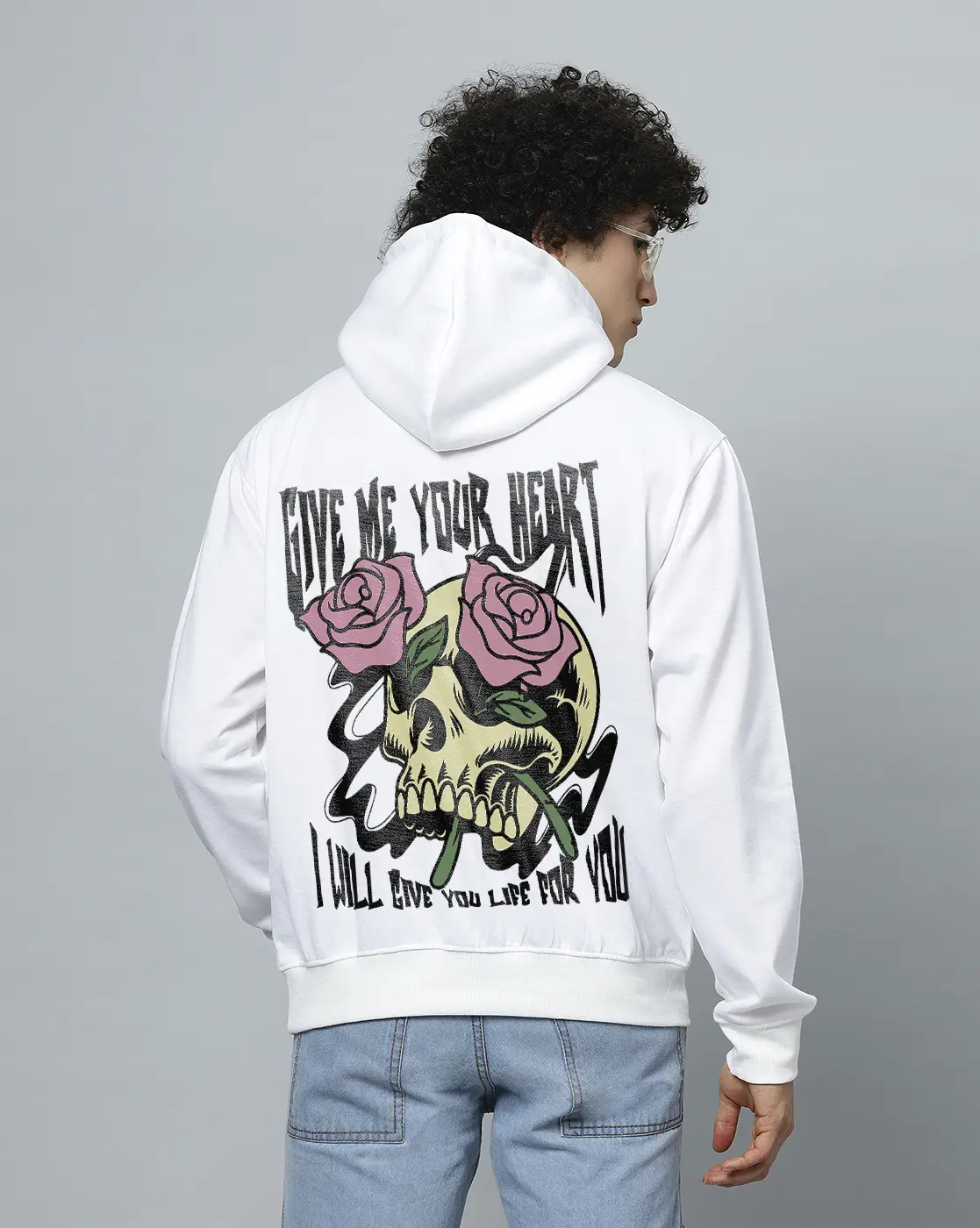 Give Me Your Heart Cotton Blend White Hoodie