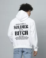 Cotton blend hoodie featuring Mama Raised A Soldier