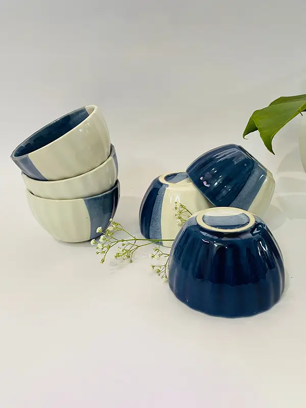 blue and white color snack bowl pack of six