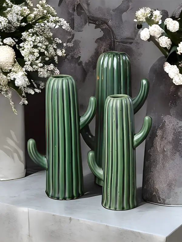 green color cactus vase set of three