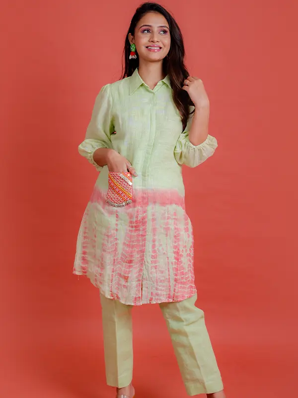 Sunburst Lime to Rust Kurta Pant | Manerazz