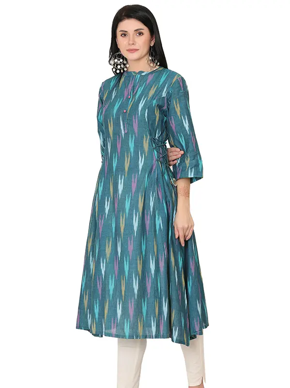 Raas Ikkat Blue A-Line Dress