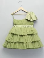 Green Net Ruffled Dress for kids