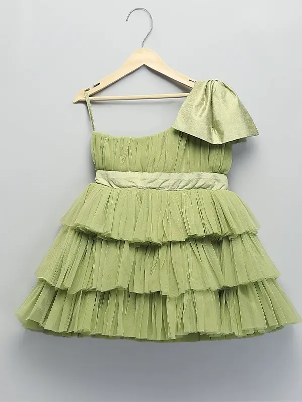 Green Net Ruffled Dress for kids