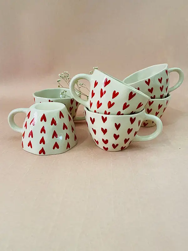 pink heart tea cups pack of six