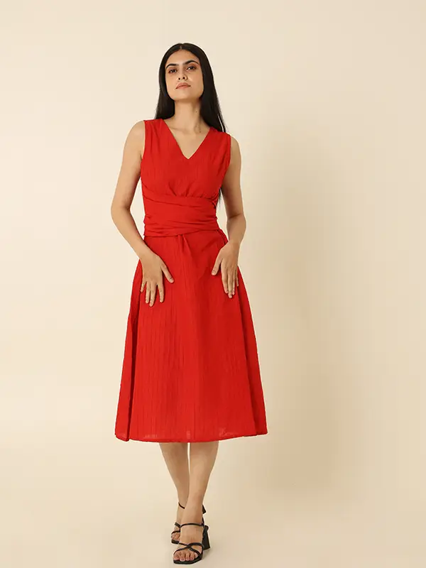 Red color dress for women