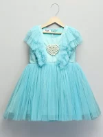 Ferozi Blue Net Birthday Dress