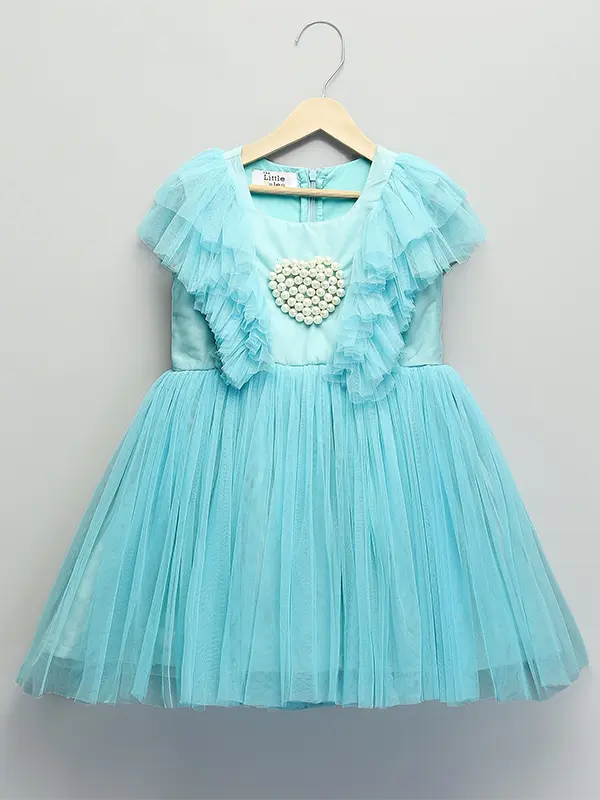 Ferozi Blue Net Birthday Dress