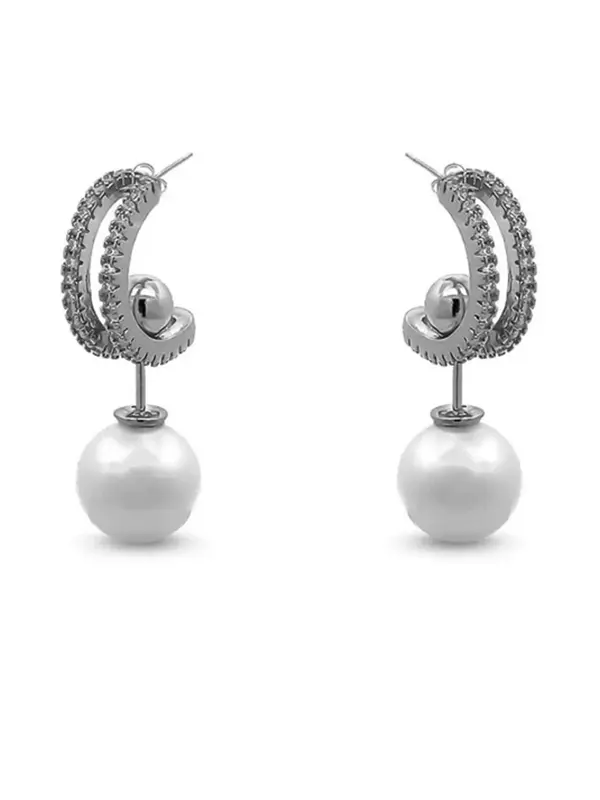 Silver 5 In 1 Pearl Earrings