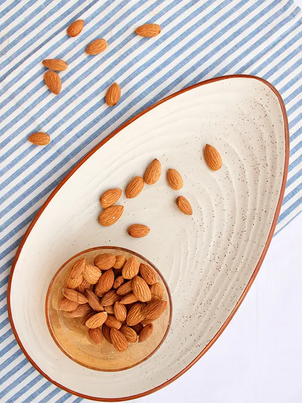 cream and brown color almond platter