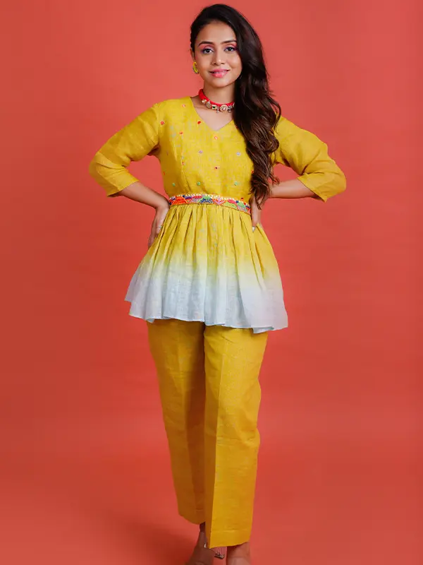 Marigold Mustard to Blue Co-ord Set | Manerazz