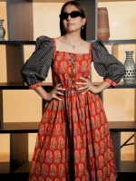 Vara Jaipuri Print Midi Dresses For Women.