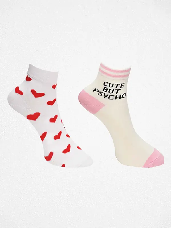 white printed socks pack of two