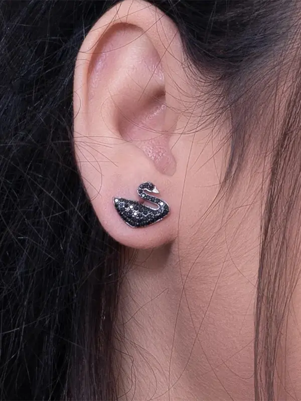 Black Iced Swan Earrings