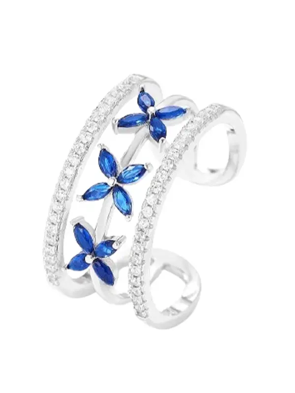 Blue Flower Adjustable Ring