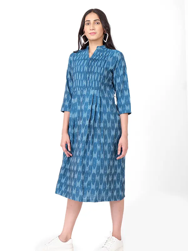 Anaya Blue Ikat Printex Long Kurta