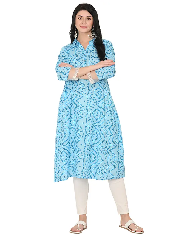 Bandhani Ash Blue Kurta