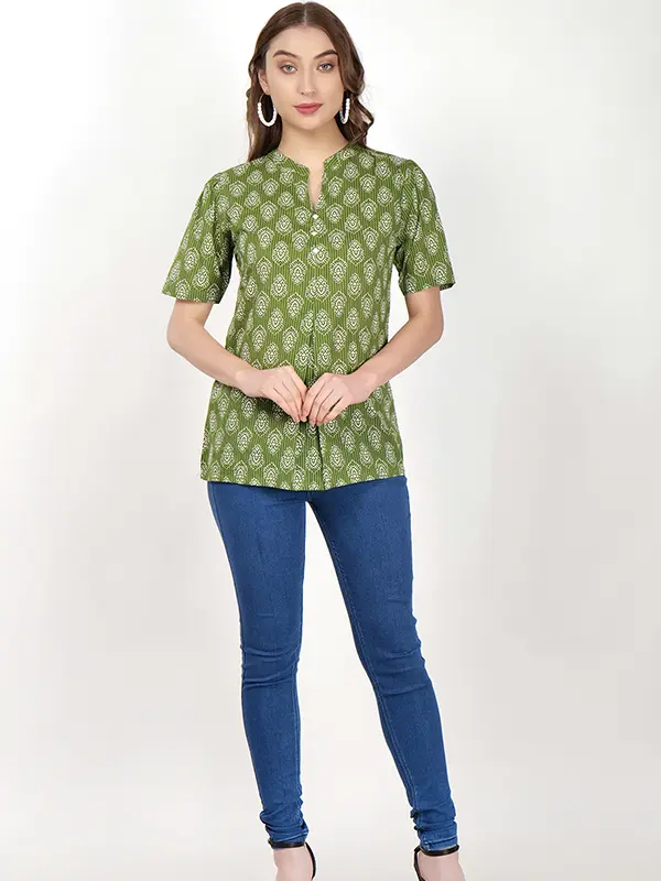 Harmony Green Block Print Short Kurta